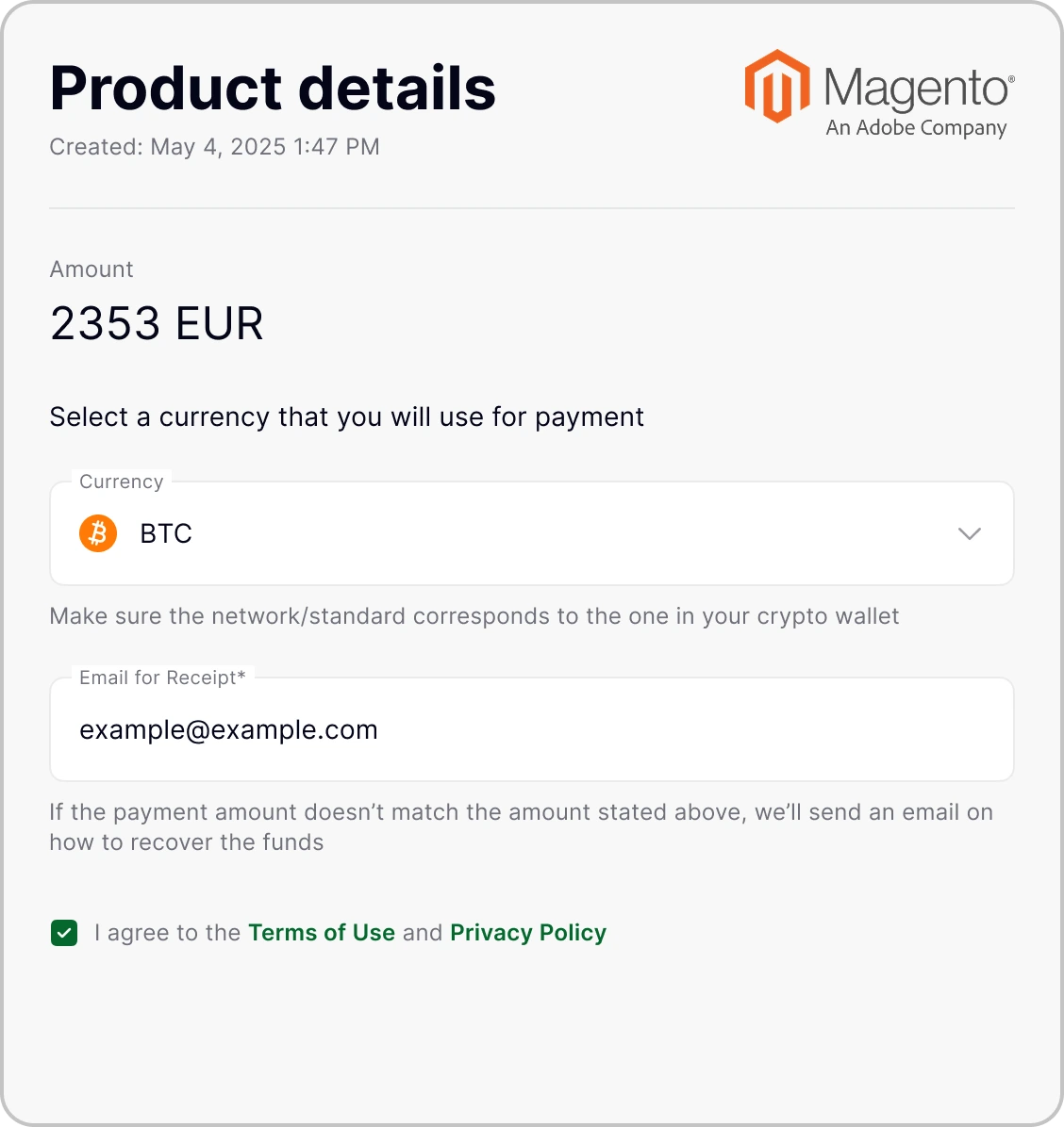 Magento 2 plugin for crypto payments