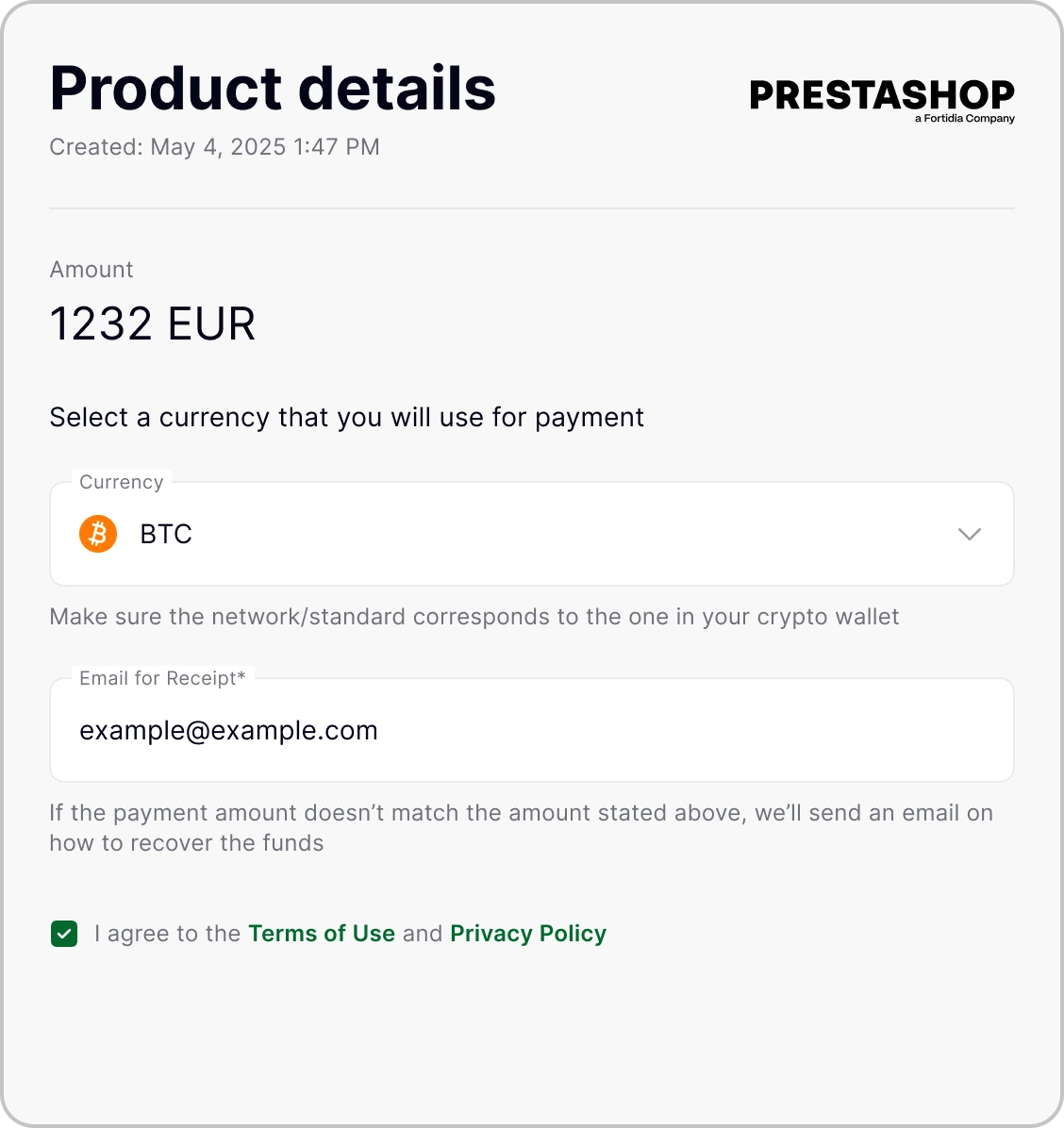 PrestaShop plugin for crypto payments